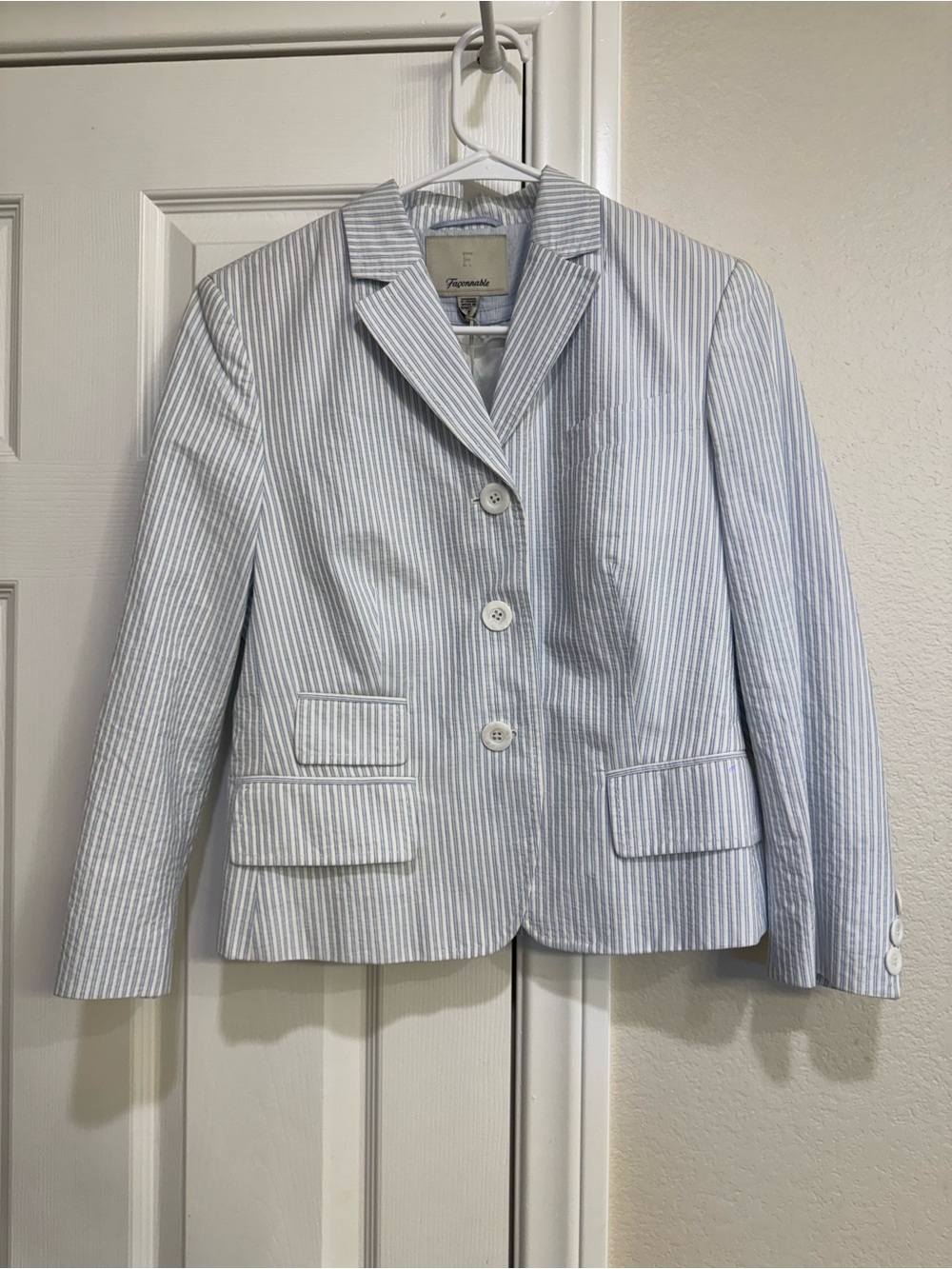 Faconnable Light Blue and White Striped Women's Blazer NWT